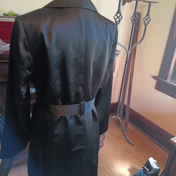 Express Design Studio Black, Satin Trench Coat, Medium - Picture 2 of 7